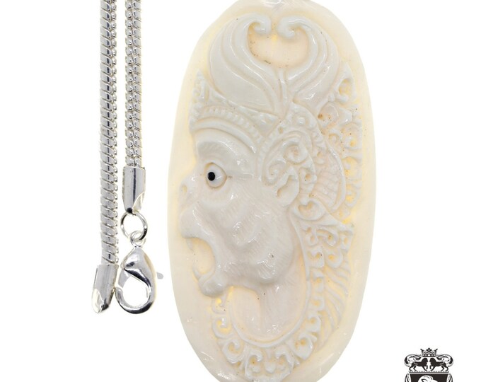 Monkey God Hanuman Bajrangbali Carving Pendant & FREE 3MM Italian 925 Sterling Silver Chain C208