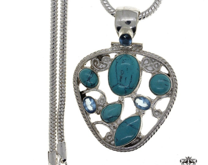 Tibetan Turquoise 925 Sterling Silver Pendant & 3MM Italian 925 Sterling Sterling Silver Chain