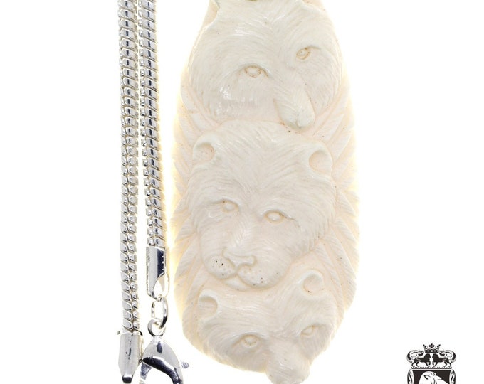 Wolf Cheetah Carving Pendant & FREE 3MM Italian 925 Sterling Silver Chain C249