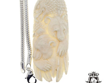 EAGLE feathered Bear Carving Pendant & FREE 3MM Italian 925 Sterling Silver Chain C297
