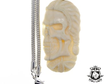 Peruke wearing Judge Skull Carving Pendant & FREE 3MM Italian 925 Sterling Silver Chain C271