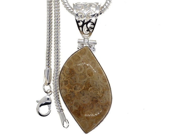 Fossilized Bali Coral Pendant & FREE 3MM Italian 925 Sterling Silver Chain P4421