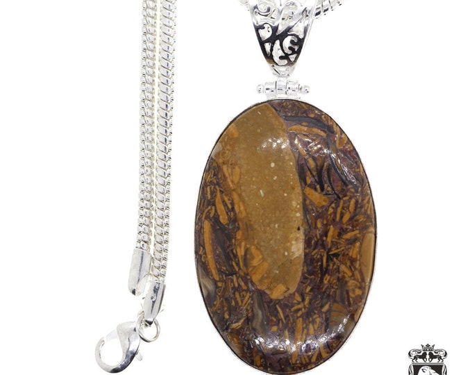 Marium Jasper Script Stone Pendant & FREE 3MM Italian 925 Sterling Silver Chain