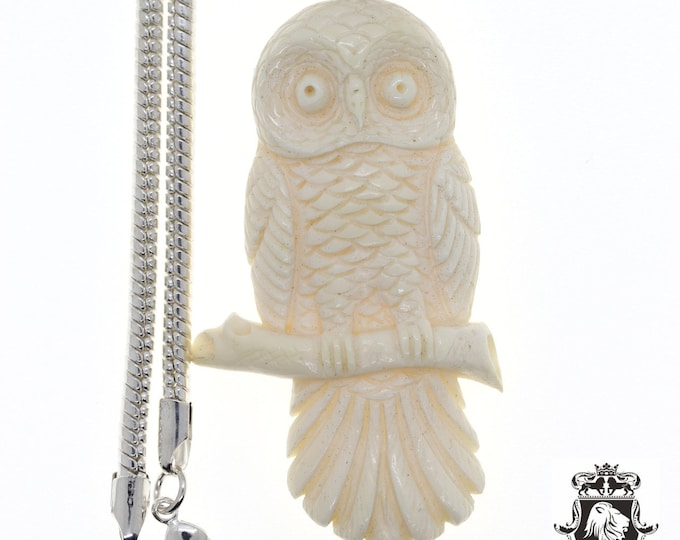 Owl Carving Pendant & FREE 3MM Italian Snake Chain C300