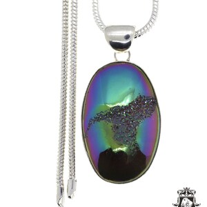 Titanium Drusy Druzy 925 Sterling Silver Pendant & FREE 2MM Italian 925 Sterling Silver Chain P1180