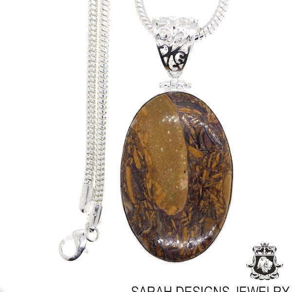 Marium Jasper Script Stone Pendant & FREE 3MM Italian 925 Sterling Silver Chain