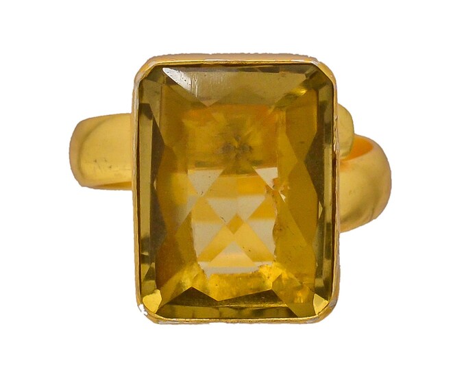 Size 8.5 - Size 10 Lemon Quartz Ring Meditation Ring 24K Gold Ring GPR246