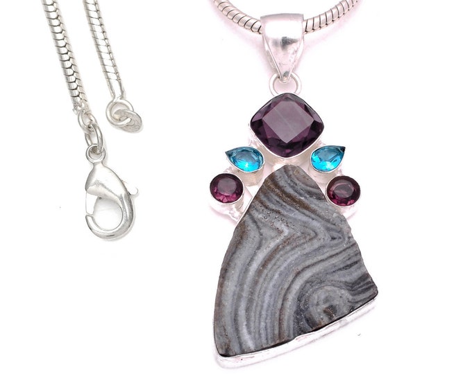 3 Inch Desert Drusy Amethyst Ametrine Blue Topaz 3MM Italian 925 Sterling Silver Chain P8079