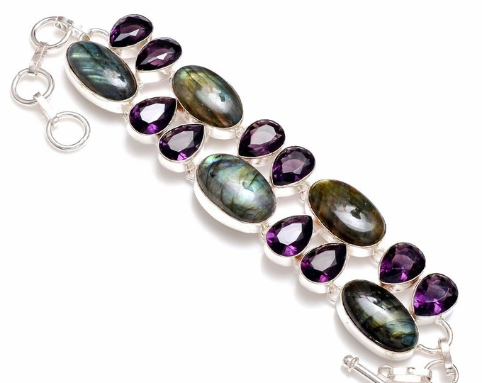 Labradorite Amethyst 925 Sterling Silver Bracelet B4239