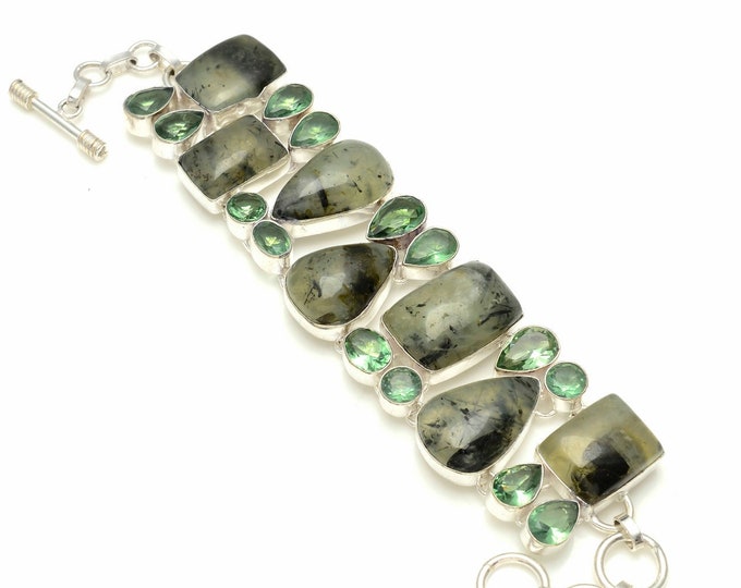 PREHNITE Apatite 925 Sterling Silver Bracelet B3316