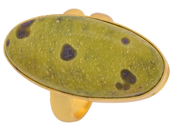 Size 9.5 - Size 11 Atlantisite Serpentine Stichtite Ring Meditation Ring 24K Gold Ring GPR1364