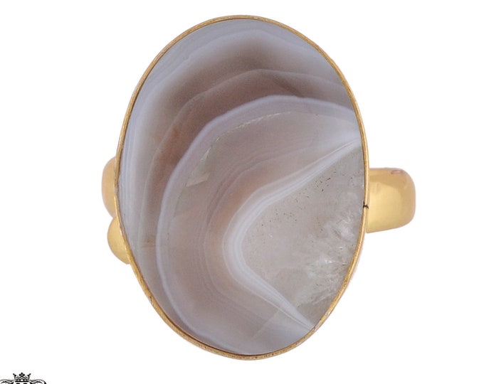 Size 7.5 - Size 9 Banded Agate Ring Meditation Ring 24K Gold Ring GPR989