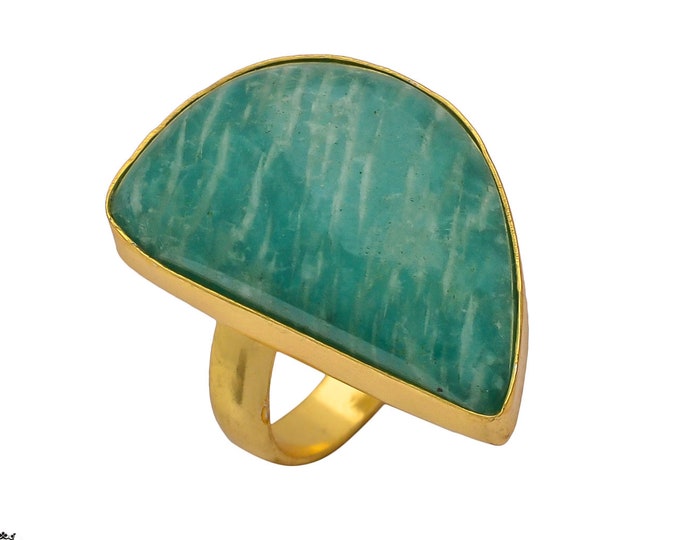 Size 8.5 - Size 10 Amazonite Ring Meditation Ring 24K Gold Ring GPR344