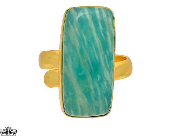 Size 9.5 - Size 11 Amazonite Ring Meditation Ring 24K Gold Ring GPR352