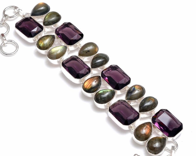 Labradorite Amethyst 925 Sterling Silver Bracelet B4096