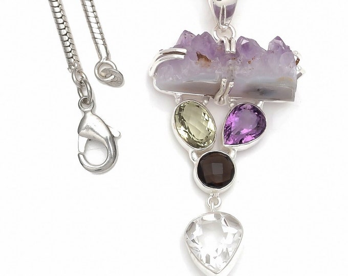 Amethyst Stalactite 925 Sterling Silver Pendant & 3MM Italian 925 Sterling Silver Chain P8518