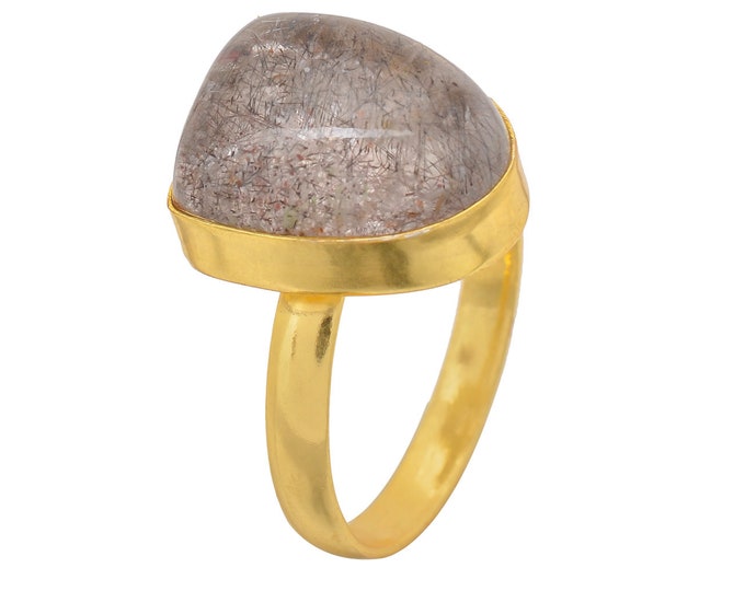 Size 10.5 - Size 12 Super 7 Cacoxenite Ring Meditation Ring 24K Gold Ring GPR1506