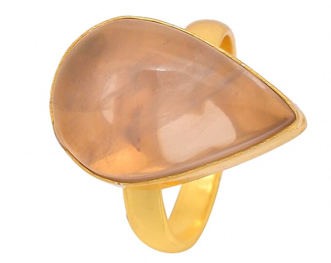 Size 9.5 - Size 11 Rose Quartz Ring Meditation Ring 24K Gold Ring GPR1390