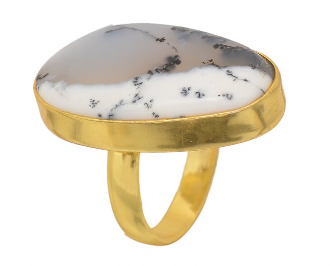 Size 6.5 - Size 8 Dendritic Opal Merlinite Ring Meditation Ring 24K Gold Ring GPR1486