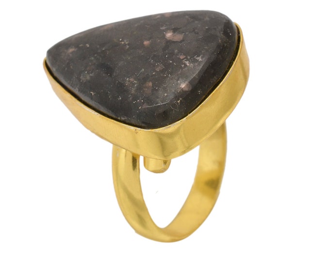 Size 8.5 - Size 10 Black Sapphire Obsidian Ring Meditation Ring 24K Gold Ring GPR1638