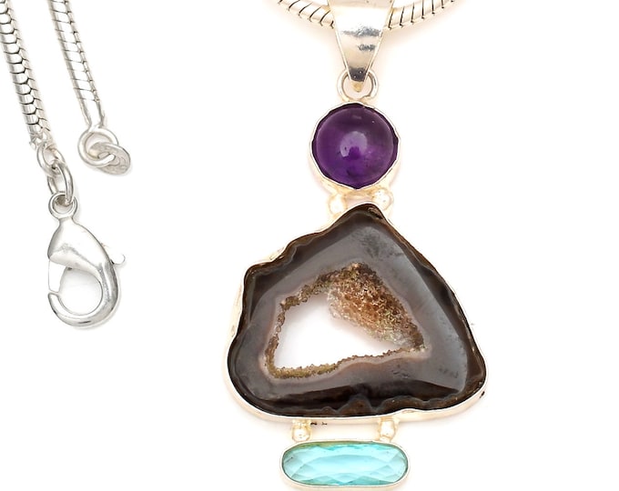 Slice Agate  Pendant & FREE 3MM Italian Snake Chain P7151