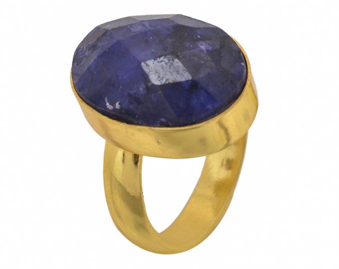 Size 6.5 - Size 8 Sapphire Ring Meditation Ring 24K Gold Ring GPR1398
