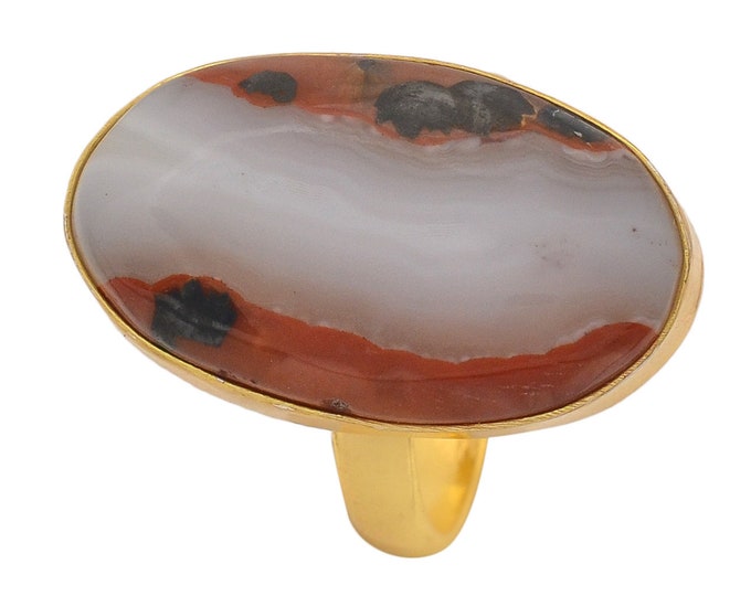 Size 9.5 - Size 11 Laguna Lace Agate Ring Meditation Ring 24K Gold Ring GPR1351