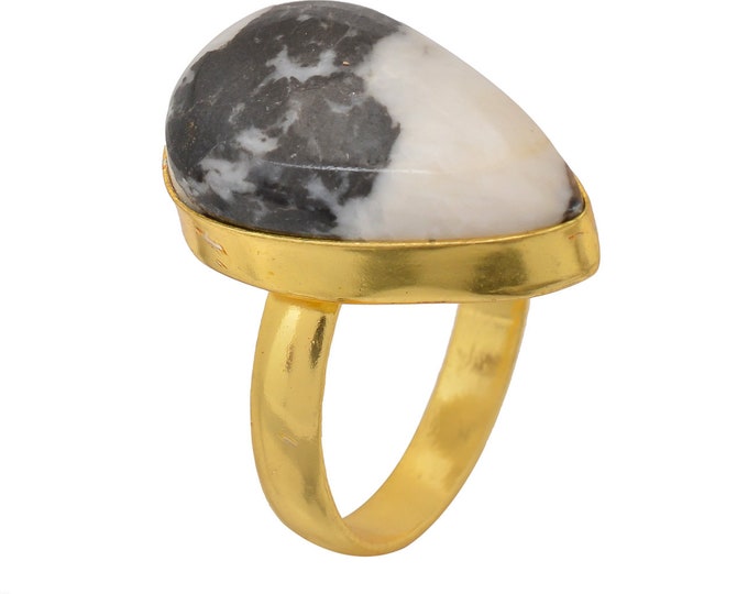 Size 8.5 - Size 10 Zebra Dolomite Ring Meditation Ring 24K Gold Ring GPR1515