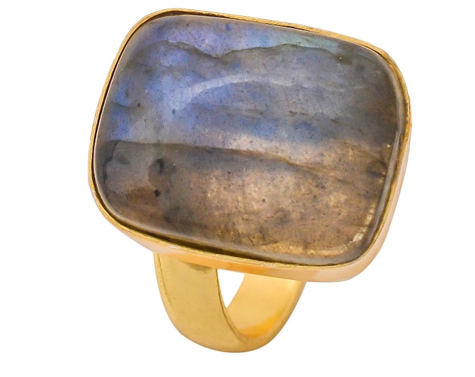 Size 6.5 - Size 8 Blue Labradorite Ring Meditation Ring 24K Gold Ring GPR1265