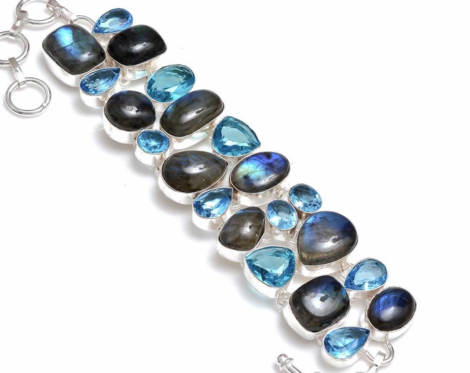 Labradorite Blue Topaz 925 Sterling Silver Bracelet B4108