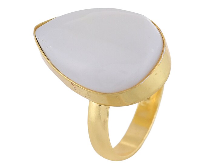 Size 9.5 - Size 11 Selenite Ring Meditation Ring 24K Gold Ring GPR1745