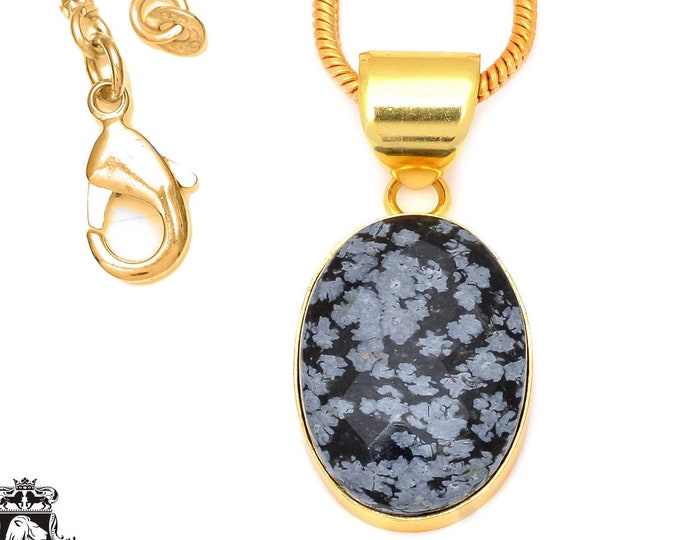 Snowflake Obsidian Pendant Necklaces & FREE 3MM Italian 925 Sterling Silver Chain GPH84