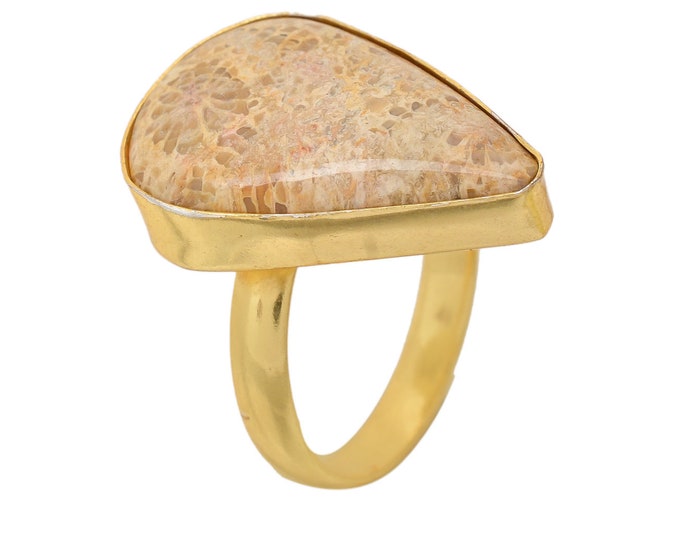 Size 8.5 - Size 10 Fossilized Bali Coral Ring Meditation Ring 24K Gold Ring GPR1600