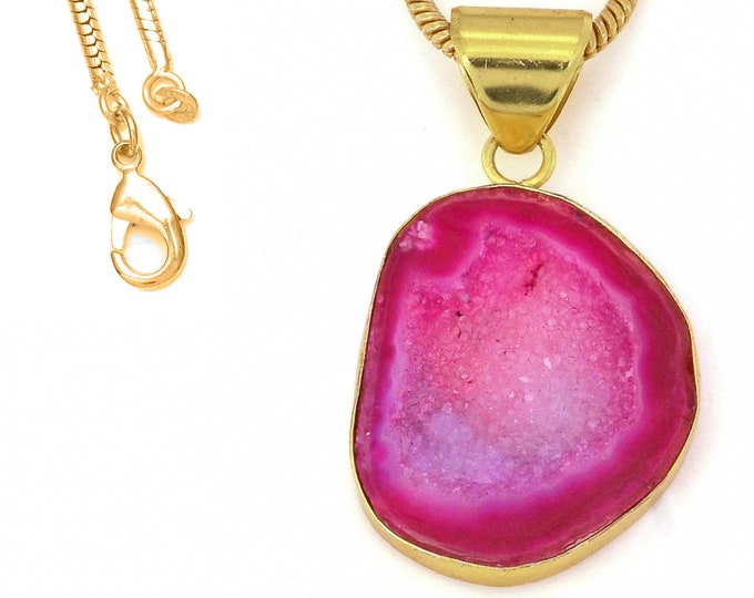 Cobalto Calcite Geode Pendant Necklaces & FREE 3MM Italian 925 Sterling Silver Chain GPH1188