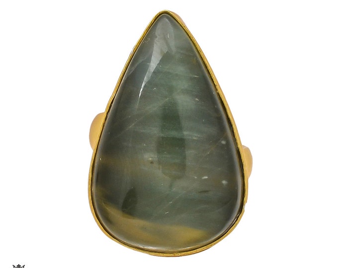 Size 6.5 - Size 8 Moss Agate Ring Meditation Ring 24K Gold Ring GPR236