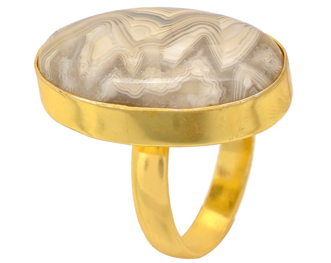 Size 6.5 - Size 8 Crazy Lace Agate Ring Meditation Ring 24K Gold Ring GPR1727