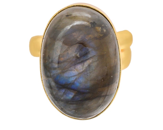 Size 8.5 - Size 10 Blue Labradorite Ring Meditation Ring 24K Gold Ring GPR1255