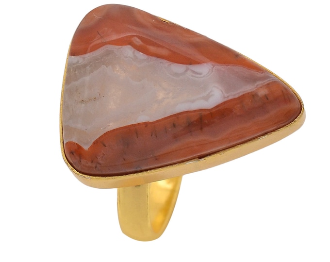 Size 10.5 - Size 12 Laguna Lace Agate Ring Meditation Ring 24K Gold Ring GPR1361