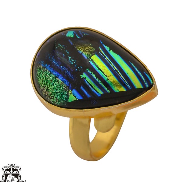 Size 9.5 - Size 11 Dichroic Murano Glass Ring Meditation Ring 24K Gold Ring GPR676