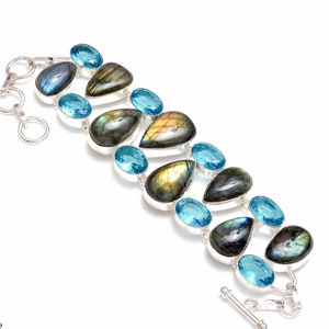 Labradorite Blue Topaz 925 Sterling Silver Bracelet B4212