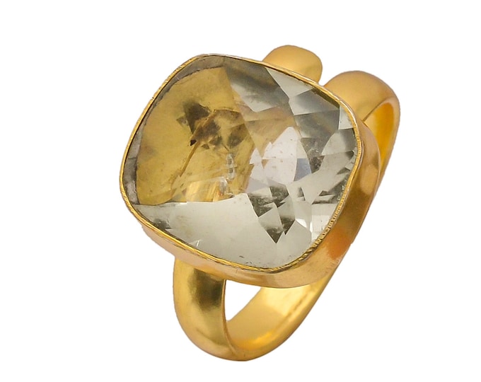 Size 7.5 - Size 9 Angel Aura Quartz  Ring Meditation Ring 24K Gold Ring GPR245