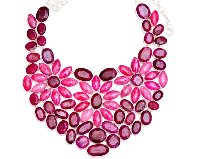 Massive! Pink Moonstone Kashmir Ruby Necklace Genuine Gemstone  / WATCH VIDEO / BNC10