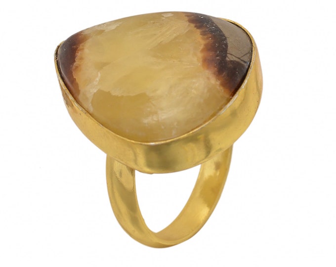 Size 8.5 - Size 10 Septarian Dragon Stone Ring Meditation Ring 24K Gold Ring GPR1428