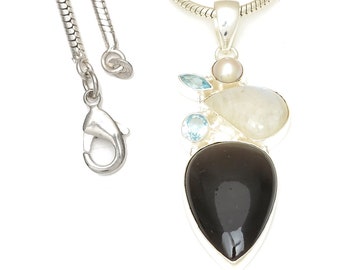 Moonstone Spinel 925 Sterling Silver Pendant & 2MM Italian 925 Sterling Silver Chain P7728