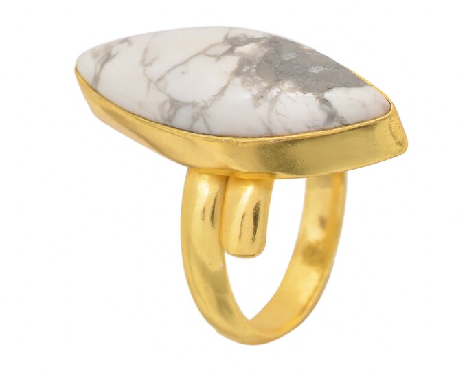 Size 7.5 - Size 9 Dendritic Opal Merlinite Ring Meditation Ring 24K Gold Ring GPR1482