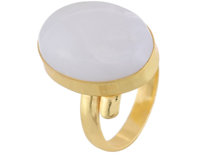 Size 8.5 - Size 10 Selenite Ring Meditation Ring 24K Gold Ring GPR1743