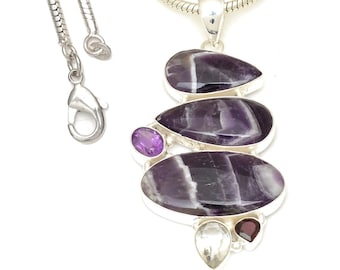 Chevron Amethyst 925 Sterling Silver Pendant & 2MM Italian 925 Sterling Silver Chain P7716