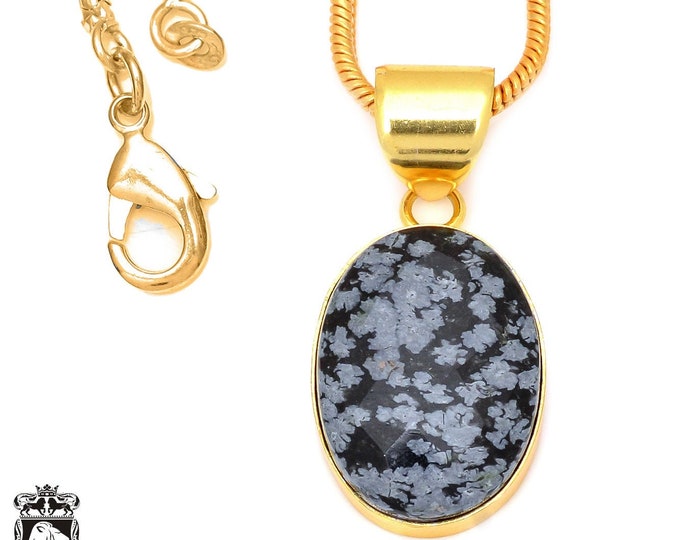 Snowflake Obsidian Pendant Necklaces & FREE 3MM Italian 925 Sterling Silver Chain GPH85