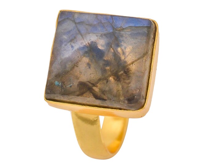 Size 8.5 - Size 10 Blue Labradorite Ring Meditation Ring 24K Gold Ring GPR1286