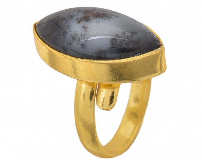 Size 7.5 - Size 9 Dendritic Opal Merlinite Ring Meditation Ring 24K Gold Ring GPR1493